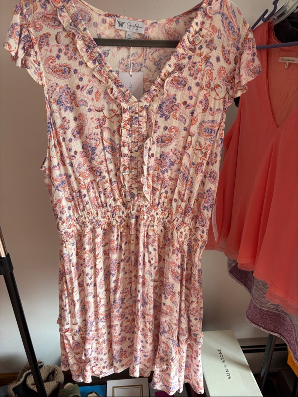 Light Paisley Ruffle V-Neck Sundress